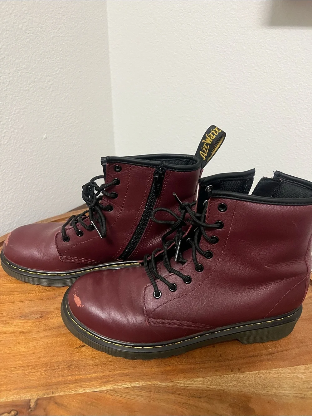 Dr. Martens Burgundy Leather Lace-Up Boots with Black Laces